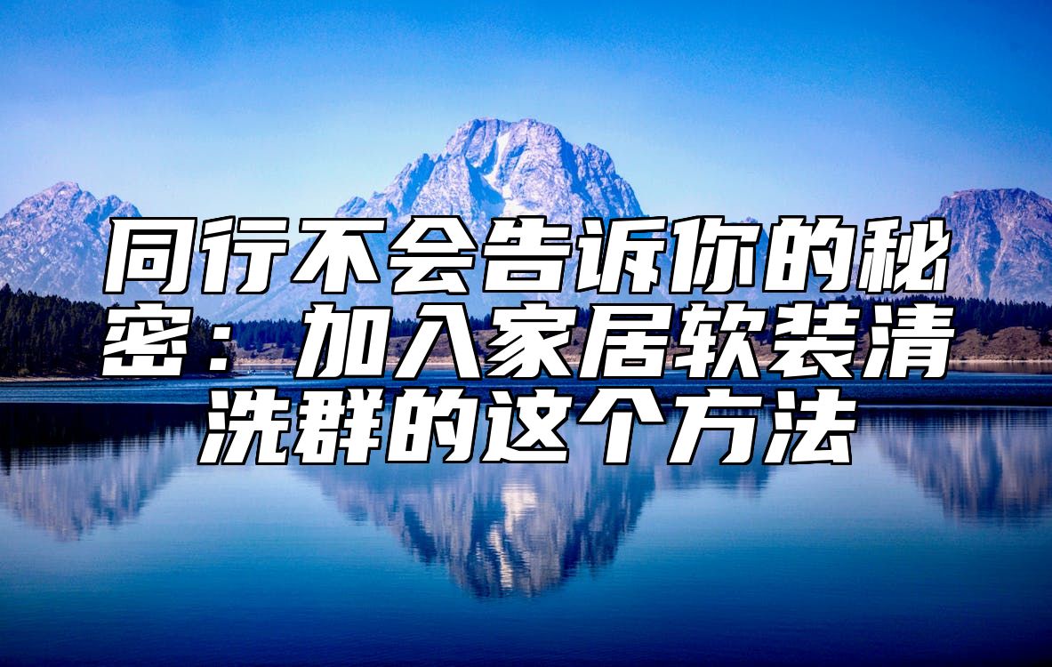 同行不会告诉你的秘密：加入家居软装清洗群的这个方法